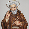 Sculpture in wood painted and gilded with pure gold, half-body with crystal eyes, Saint Padre Pio of Pietrelcina - Perathoner Helmut sculptor in Val Gardena - www.perathoner.com